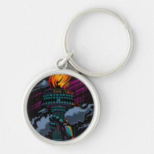 Glowing Liberty Toorts Regen Scene New York City K Sleutelhanger