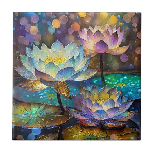 Glowing Lotus Flowers Trio Tegeltje (Voorkant)