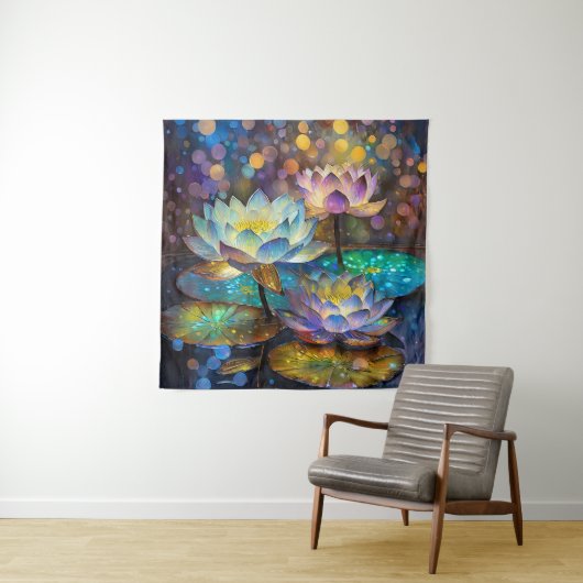 Glowing Lotus Flowers Trio Wandkleed (In situ)