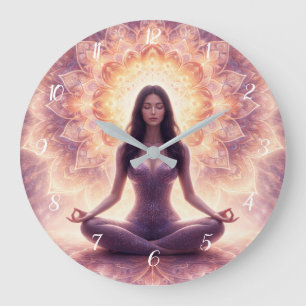 Glowing Mandala Meditatie Vrouw Aangepaste Naam Grote Klok