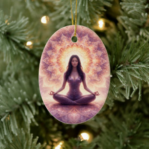 Glowing Mandala Meditatie Vrouw Aangepaste Naam Keramisch Ornament