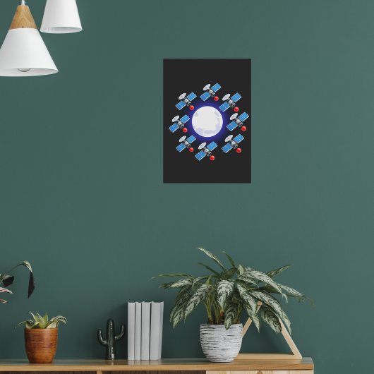 Glowing Moon Orb with Satellite Ring | Cosmic Poster (Woonkamer 1)
