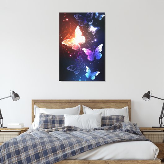 Glowing Night Butterflies Canvas Afdruk (Insitu (Slaapkamer))
