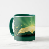 Glowing Open Quran Islamic Mug – Spiritual Green (Devant gauche)