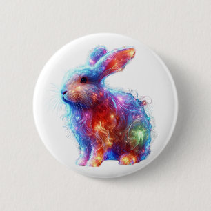 Glowing Prism Rabbit – Eetherische Neon Light Anim Ronde Button 5,7 Cm