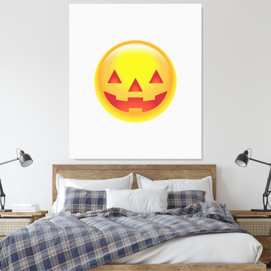 Glowing Pumpkin Emoji Canvas Afdruk (Insitu (Slaapkamer))