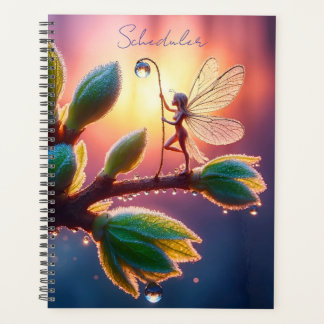 Glowing sunrise background with winged creature planner