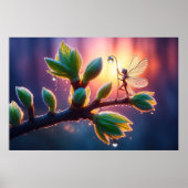 Glowing sunrise background with winged creature poster (Voorkant)