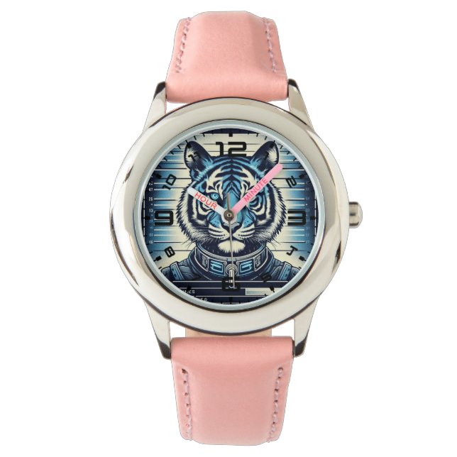 Glowing Tiger Mugshot Pink Watch Horloge (Voorkant)