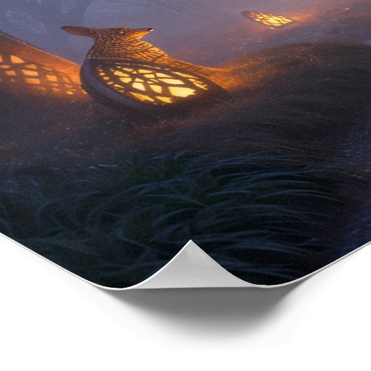 Glowing Twilight Forest with Wooden Animals Poster (Hoek)