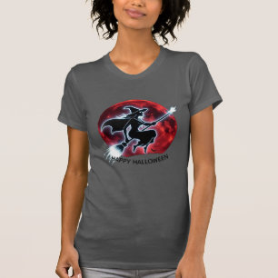 Glowing Witch Flying Red Moon T-shirt