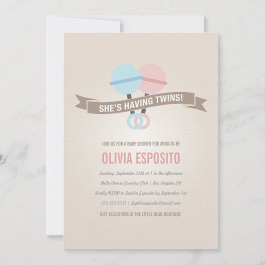 GLOWING WITH TWINS| INVITATIONS DE DOUCHE BÉBÉ (Devant)