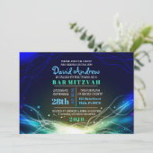 GLOWWING NEON STARS Bar Mitzvah Invitation bleu (Debout devant)