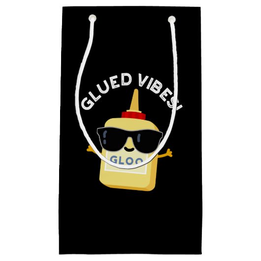 Glued Vibes Funny Glue Pun Dark BG Klein Cadeauzakje (Voorkant)