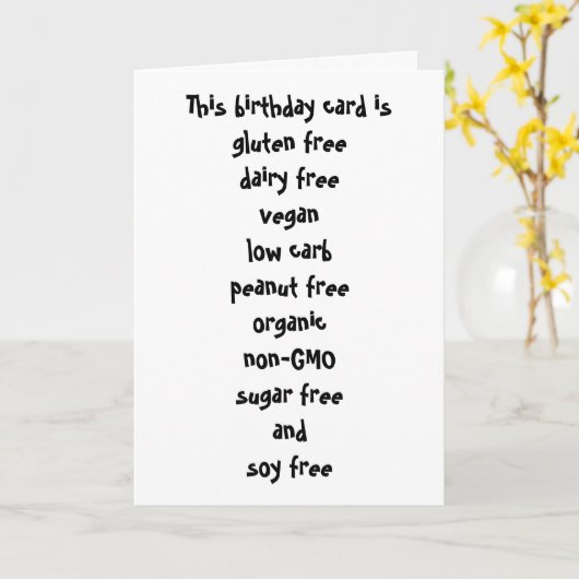 Gluten Dairy Sugar Soy Carb Free Funny Birthday Kaart (Gele Bloem)