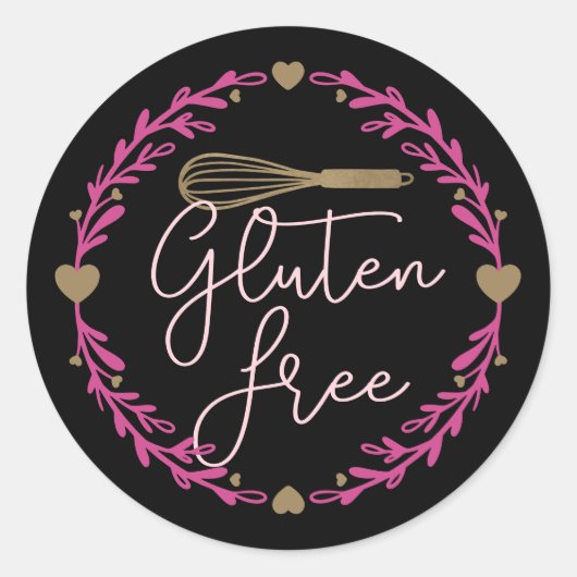 Gluten Free Bakery Whisk & WreatBlack & Roze Ronde Sticker (Voorkant)