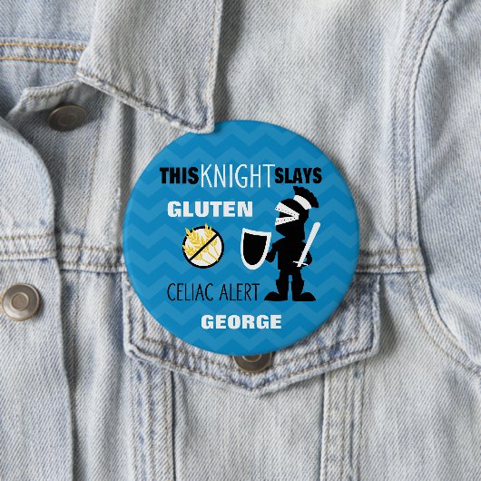 Gluten Free Knight Blue Chevron Stripe Button (In situ)