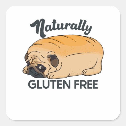 GLUTEN GRATIS KUTE PUG BREAD VIERKANTE STICKER (Voorkant)