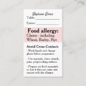 Glutenallergie Restaurant Kaart, Coeliakie Voedsel Visitekaartje (Voorkant)