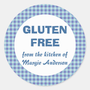 Glutenvrij eten Blue Gingham Ronde Sticker