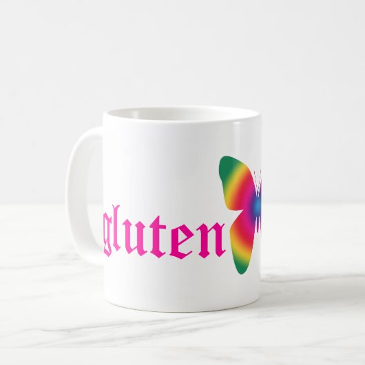 glutenvrije vlinder (meerkleurige) grote mok (Voorkant links)