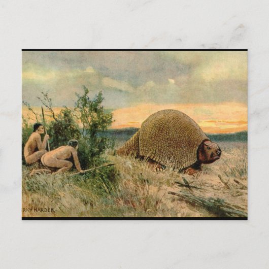 Glyptodon en grotten mannen die op afbeelding jag briefkaart (Voorkant)