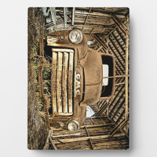  GMC-vrachtwagen in de Rustic Barn 1949-55 Fotoplaat