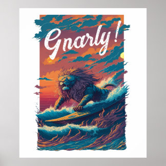 Gnarly. Lion Surfer, persoonlijk Poster