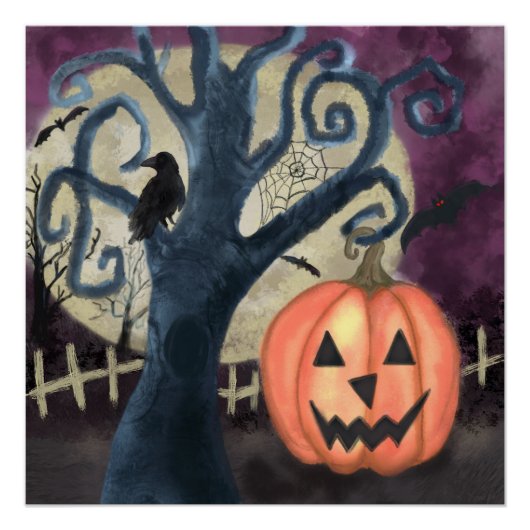 Gnarly Tree Halloween Scène Perfect Poster (Voorkant)