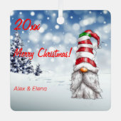 Gnome Arbre de Noël neige Carré en métal ornement (Recto)