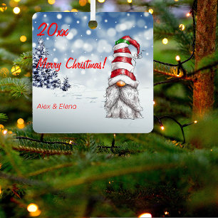 Gnome Arbre de Noël neige Carré en métal ornement
