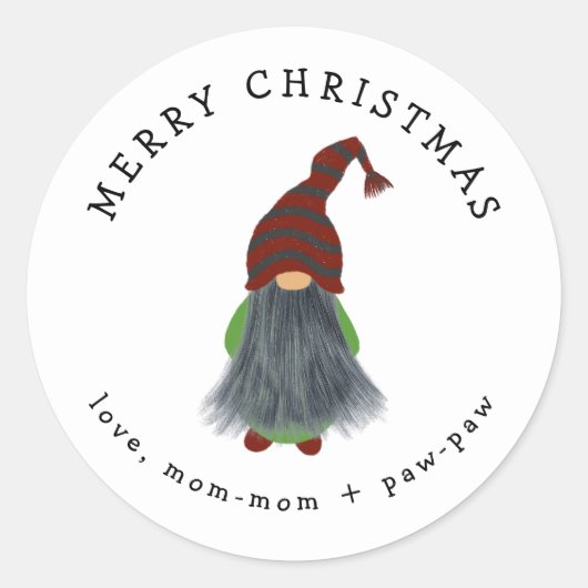 Gnome avec barbe grise autocollant cadeau de Noël (Devant)