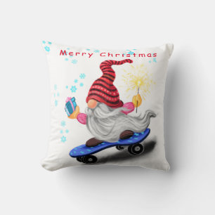 Gnome avec Skateboard Coussin de Noël