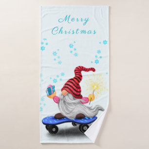 Gnome avec skateboard Noël serviettes de bain
