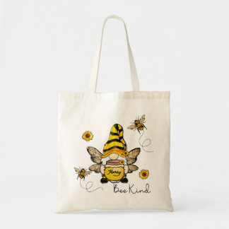 Gnome Bee Kind Sunflower Canvas tas