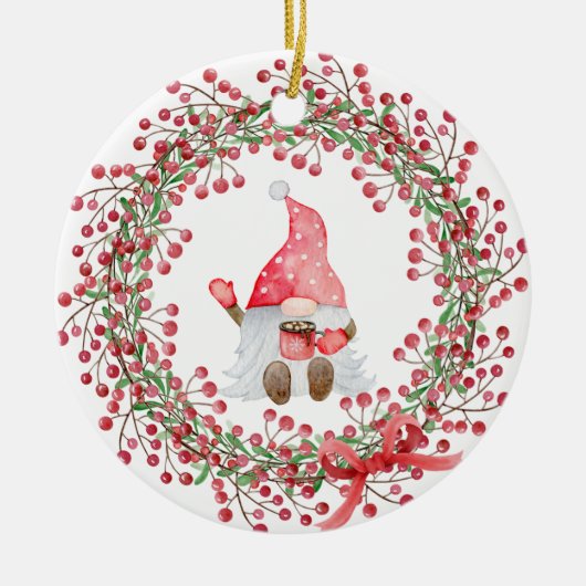 Gnome Berry Wreath Keramisch Ornament (Voorkant)