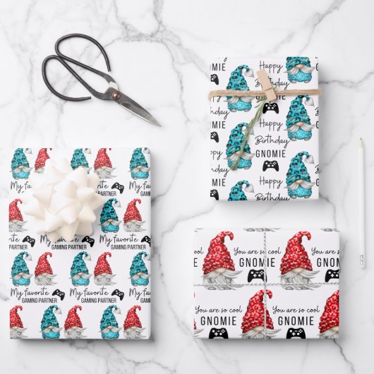 Gnome Birthday Wrapping Paper Flat Sheet Set 3 (Voorkant)