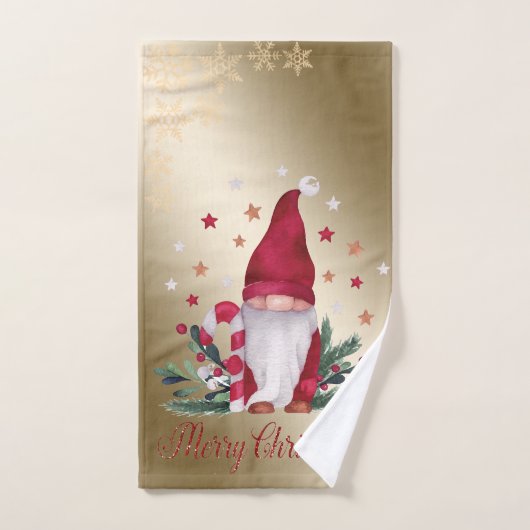 Gnome,Branches de pin,Sfloles,Noël en or (Serviette à main)