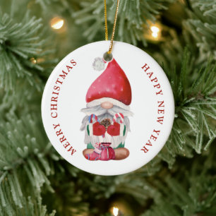 Gnome Candy Cane Pine Cone Keramisch Ornament