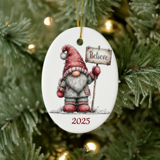 Gnome Ceramic Oval Christmas Ornament (Boom)