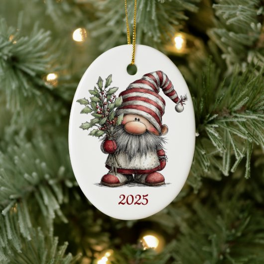 Gnome Ceramic Oval Christmas Ornament (Boom)