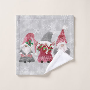 Gnome Christmas Love Peace Grey Snowflakes
