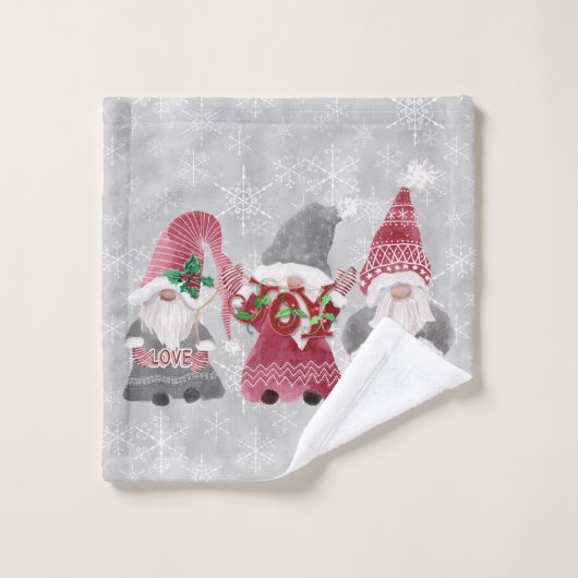 Gnome Christmas Love Peace Grey Snowflakes (Gant de toilette)