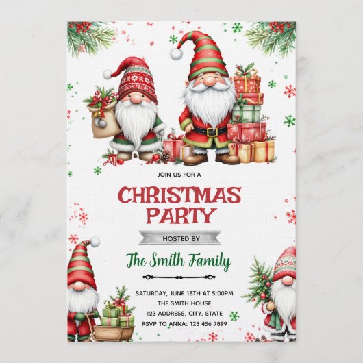 Gnome Christmas party Invitation Kaart (Voorkant)