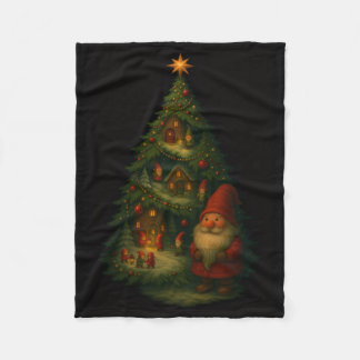 Gnome Christmas Tree Village Fleece Blanket – Cozy Deken