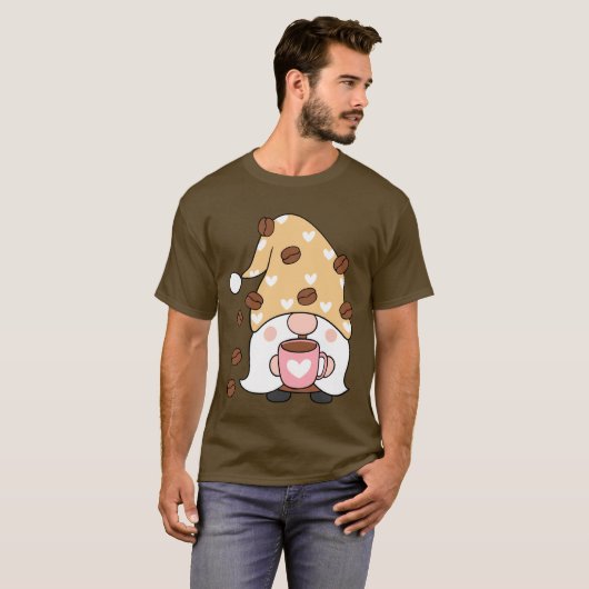 Gnome Coffee Lover Coffee Bean Pet met hart T-shirt (Voorkant volledig)
