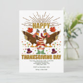 Gnome Dabbing Kalkoenen Thanksgiving Day Uitnodigi Feestdagenkaart (Staand voorkant)