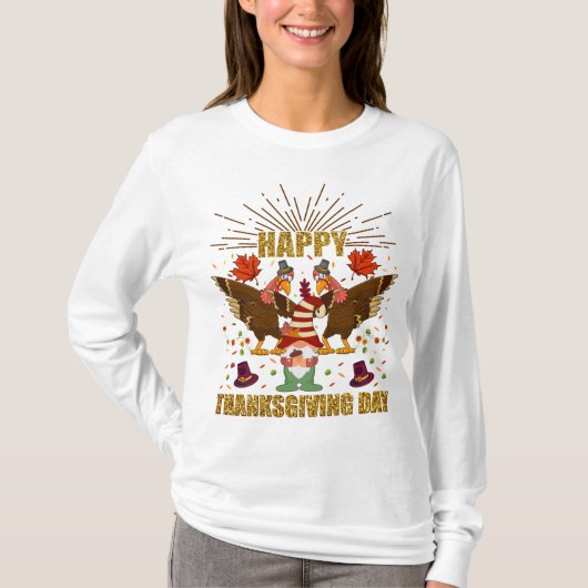 Gnome Dabbing Turkeys Thanksgiving Day Lange hoes T-shirt (Voorkant)