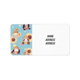 Gnome-dames en -zonnebloemen etiket