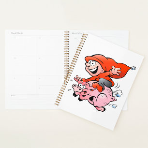 Gnome de dessin animé drôle chevauchant un cochon